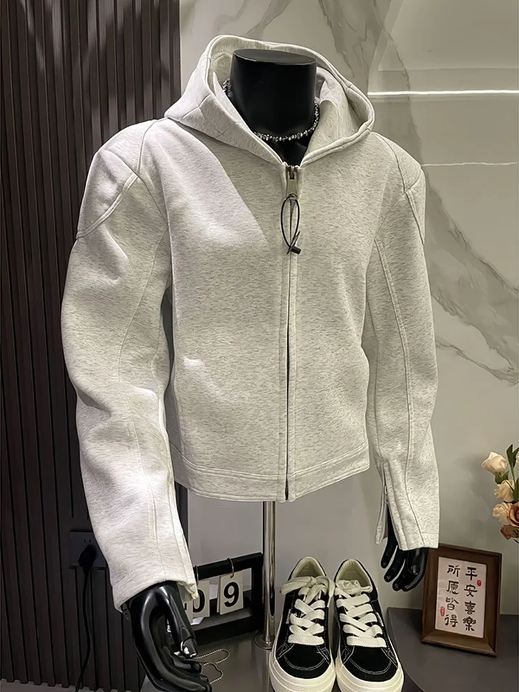 

Мужская байкерская толстовка с подплечниками, американский крой, белая, весна-осень, повседневная, из полиэфирного волокна, на молнии