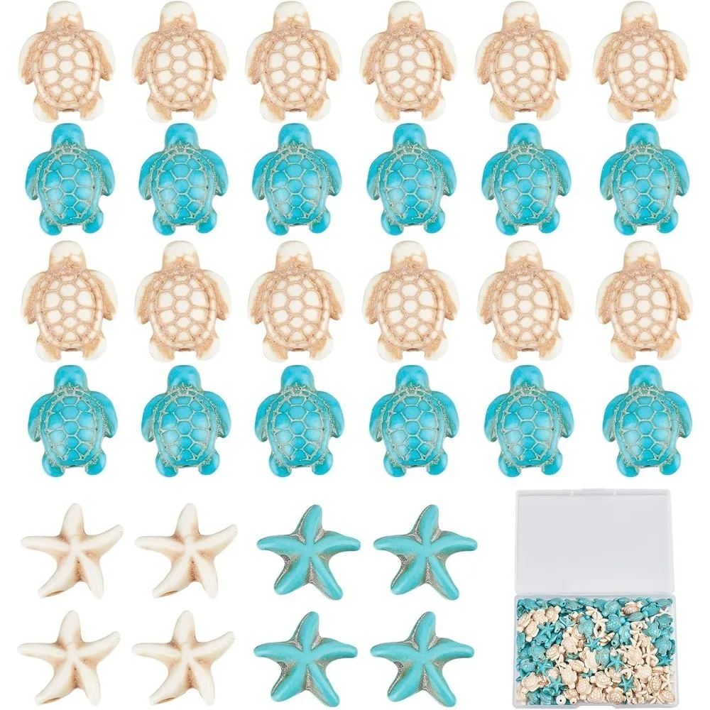 

1 Box 180Pcs Turtle Beads Starfish Beads Bulk White Blue Turquoise Turtles Charms Tortoise Sea Ocean Animal Bead