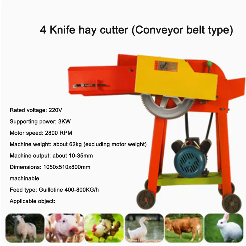 

4 Knife Conveyor Lawn Mower Kneading Machine Corn Stalks Feeder Crusher Cattle And Sheep Cutter Small Household Farm Tools 220 V