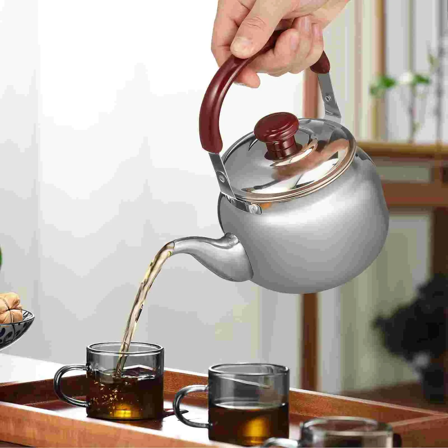 Elegant Stovetop Stainless Steel Whistling Tea Kettle with Cool Handle for Stove Top - Small Household Water Boiler and Pot