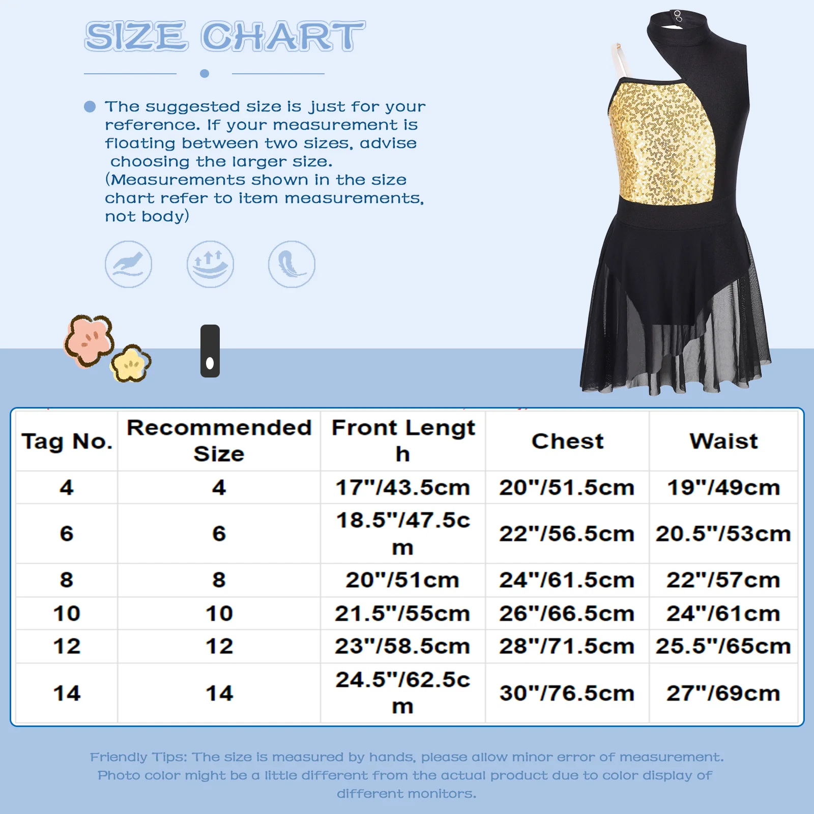 Little Girls Figure Skating Ballet Dance Competition Dress Shiny Sequined Sleeveless Irregular Hem Kids Lyrical Modern Dancewear