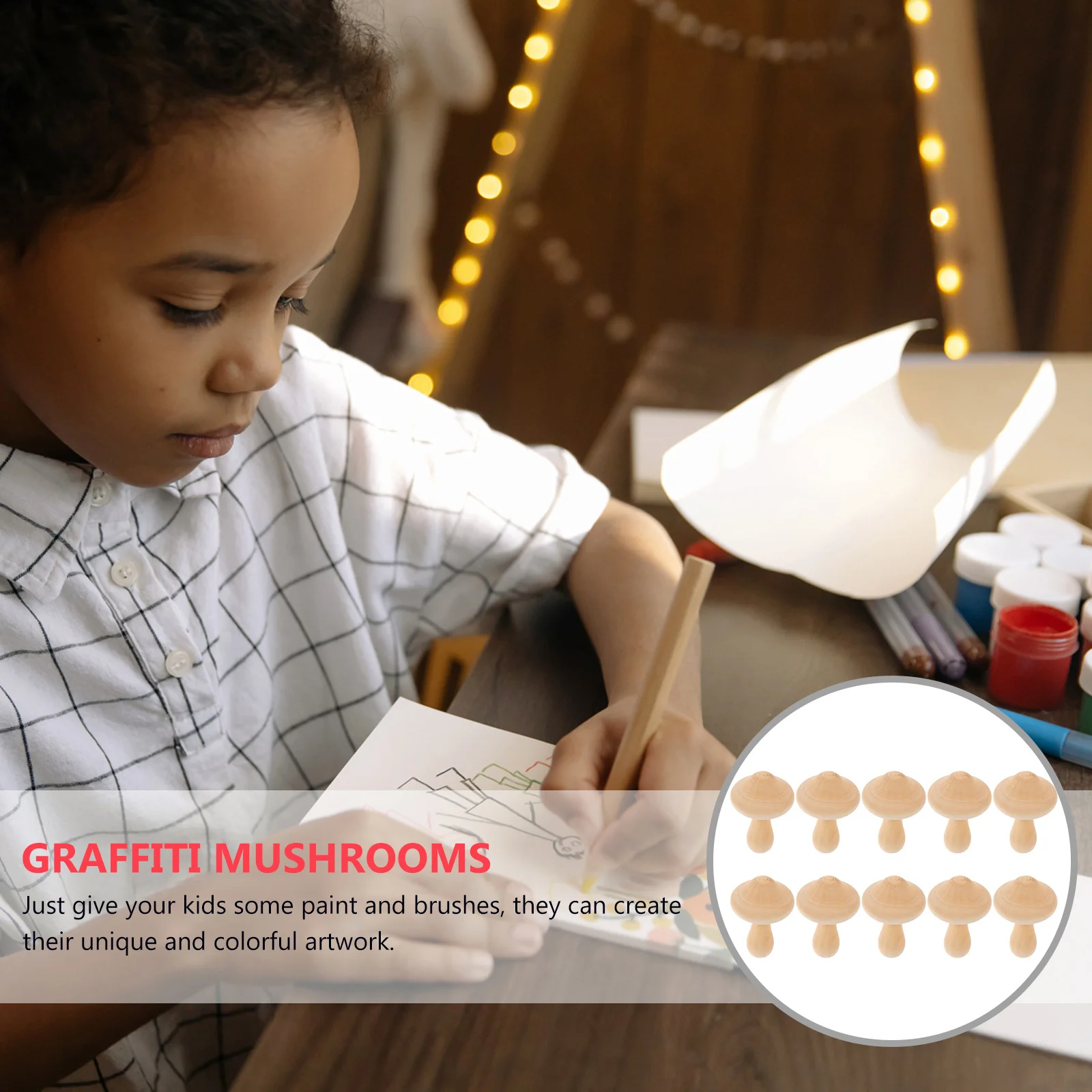 ULDIGI 10 قطع من نماذج الفطر الخشبية الصغيرة غير المكتملة لديكور المنزل ألعاب الكتابة على الجدران للأطفال والكبار