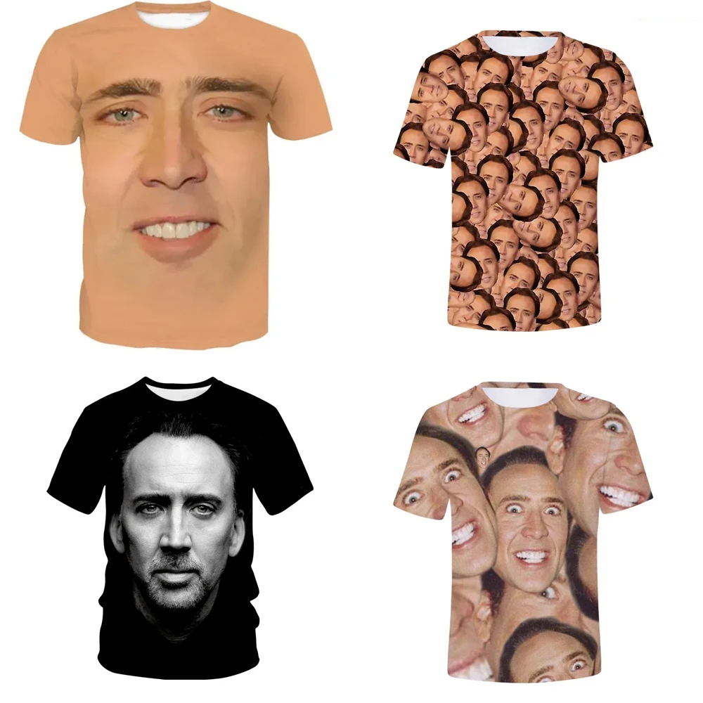 Funny 3D Humor Fun Printing T-Shirt Nicolas Cage Face Graphic T Shirt for Men Womens Clothing Fashion Cool Kids Tops Tee Shirts