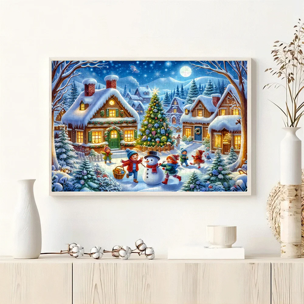 

1000pcs Christmas Jigsaw Puzzle - Large 74.93x50.04cm Festive Snowy Village Scene with Cozy Houses & Snowmen, Mixed Colors, Du