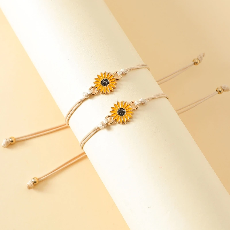 2-Piece Sunflower Bracelets Promise Bracelets Friendship Couple Distance Matching Graduation Bracelet Bohemia Jewelry