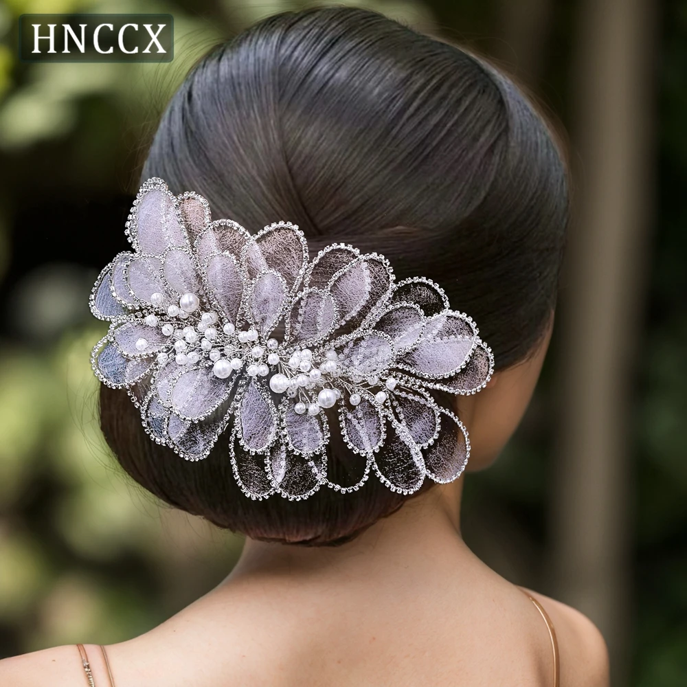 HNCCX Handmade Mesh Hair Accessories Bridal Hair Decoration Wedding Hair Accessories Bridal Luxury Pearl Women's Hairband CP681