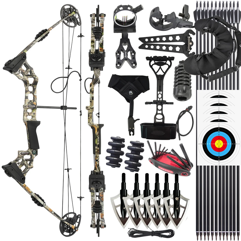 

Archery Compound Bow 20-70 Lbs Powerful Pulley Bow 320 FPS With Carbon Arrows Sight Release Right Hand Hunting Shooting Target