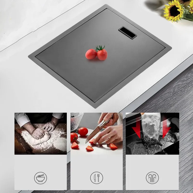 Black Stainless Steel Hidden Kitchen Sink Handmade Portable Sink Small Size Concealed Balcony Sink with Faucet Cup Washer