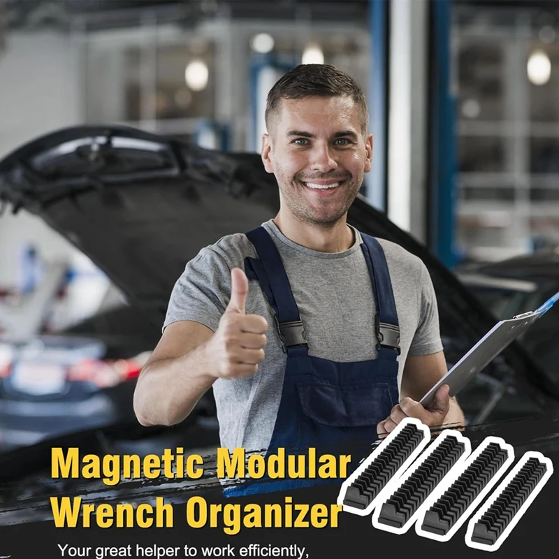 4Sets Tool Magnetic Wrench Organizer For Drawer Storage Modular Wrench Organizer Fits Small & Large Size Wrench