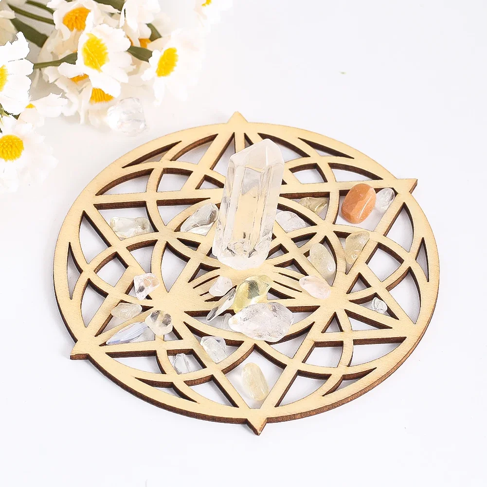 10CM Laser Engraved Hollow Hexagram Wooden Board Insulated Coaster Meditation Yoga Wicca Energy Mat Astrologer Board Home Decor