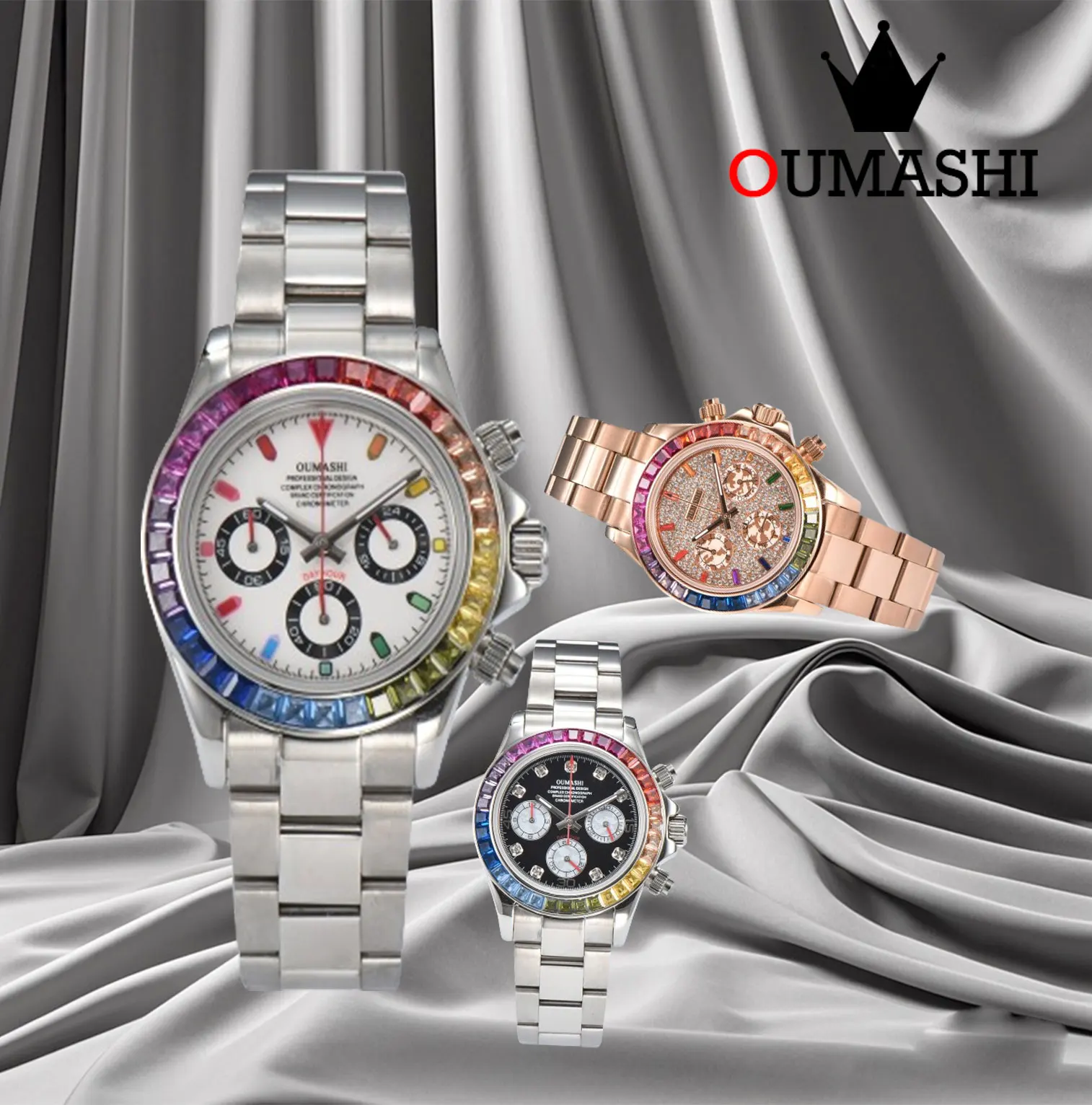 

OUMASHI 48.5mm VK63 Series Men's Watch with diamond Sapphire glass 316L stainless steel 10bar waterproof automatic quartz watch