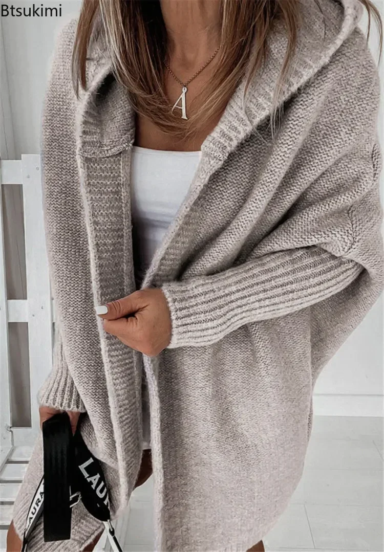 

New2025 Women's Casual Long Sweater Jacket Cardigan Autumn Winter Bat Sleeve Knitted Sweater Coat Loose Oversized Women Clothing