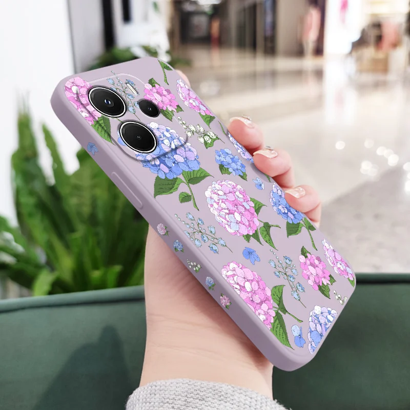 เคสโทรศัพท์ลายดอกไฮเดรนเยียสวยงาม สำหรับ Xiaomi Redmi Note 14 13 12 12S 11 11S 10 10S 9 9S 15 14C Pro Plus 4G 5G  วัสดุซิลิโคนเหลว