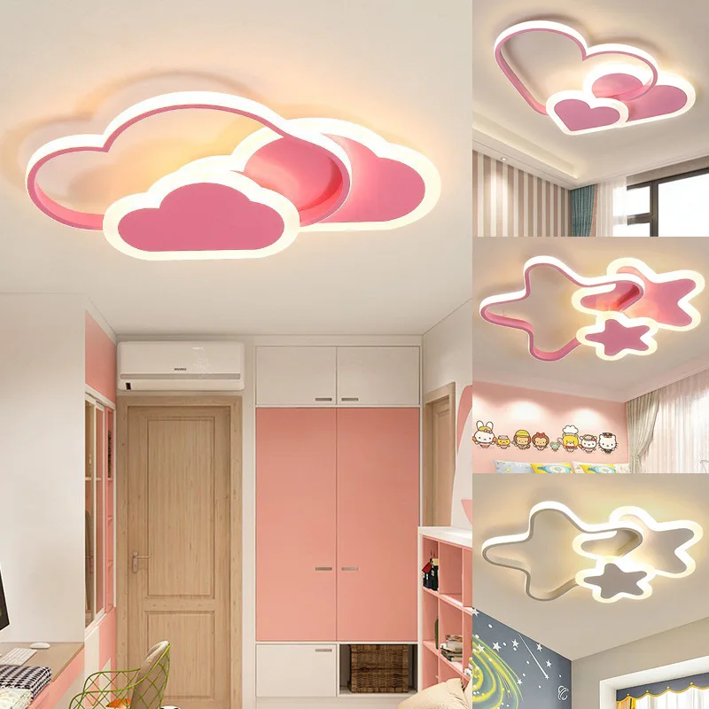 Led Star Ceiling Lamp For Children\'s Girls Room Bedroom Study Cloud Ceiling Light Heart Shape Pink Child Kid Chandelier Lighting