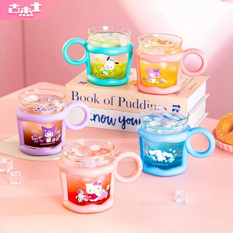 

For Sanrio Glass Cup with Mug Sleeve High Borosilicate Glass Heat-proof Water Cup with Scale Home Breakfast Juice Milk Mug Gift