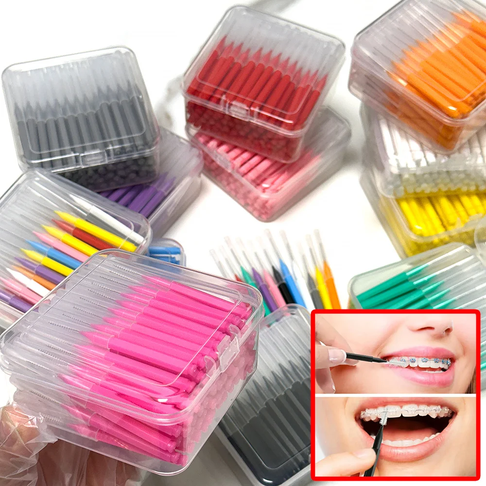 Nuevo 80 unids/caja cepillo interdental tipo I de 0,6-1,5 Mm limpieza entre los dientes cuidado bucal ortodoncia forma de I hilo dental