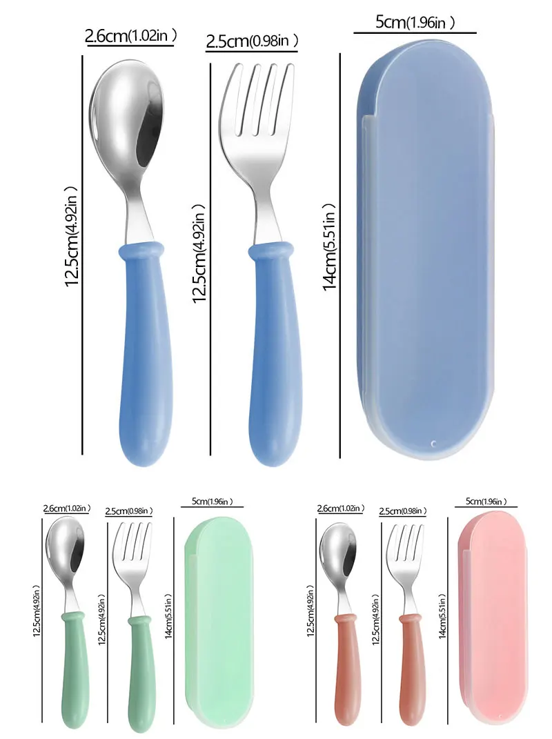 2 stücke Kinder Löffel Gabeln Mit Box Edelstahl Geschirr Besteck Lebensmittel Fütterung Baby Fütterung Geschirr Set Kinder Utensil – Detail 6