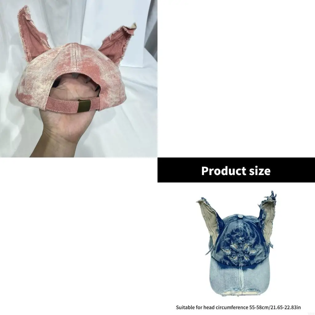 

Ripped Dog Ear Baseball Hat for Adult Teens Long Brims Hat Music Festival Hat Y08E