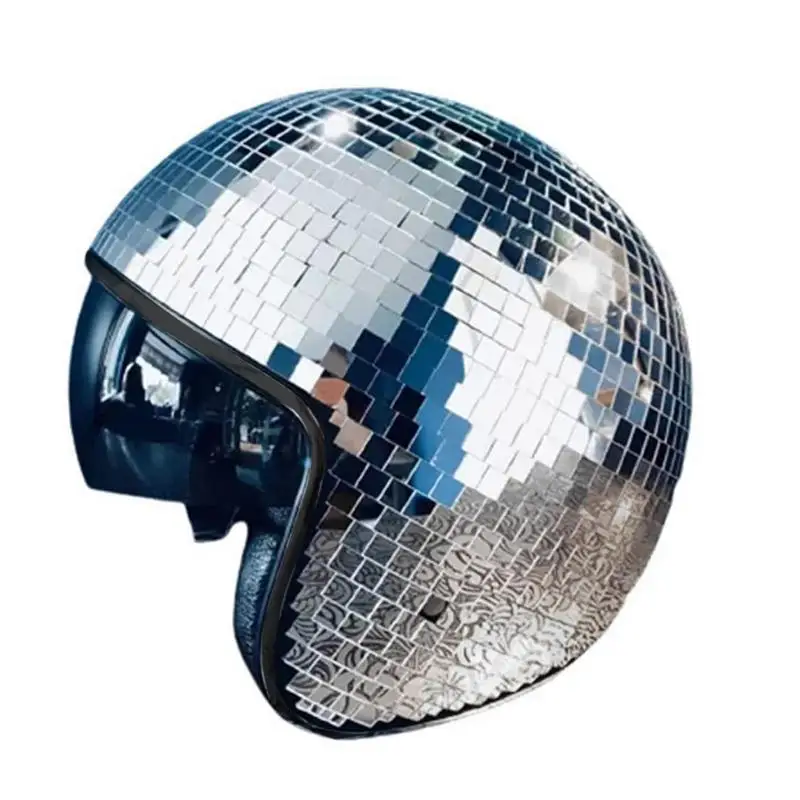 Disco Ball Helmet Silver Mask Cool Safe Motorcycle Helmet With Mirror Shading Motorcycle Equipment for DJ Club Stage Bar Party