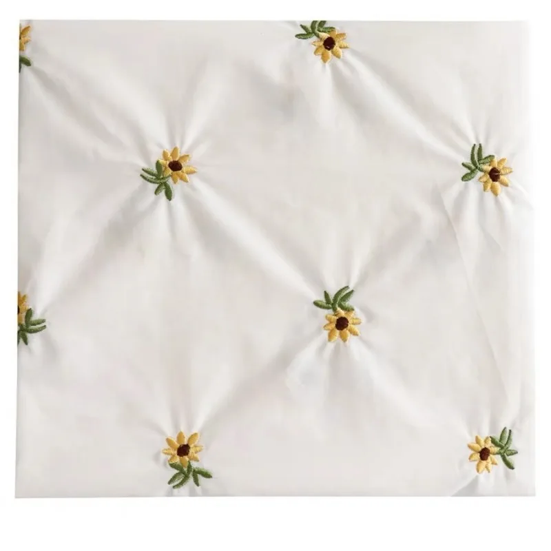 135x50cm Fresh Cotton EmbroideryGirl\'s Artificial Fabric, White Sunflower Tablecloth Women\'s Clothing Cloth