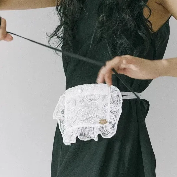 South korea  Design Lace Waist Bag Transparent Laminated Lace-up Small Bag Sweet and Cute Small Object Pocket