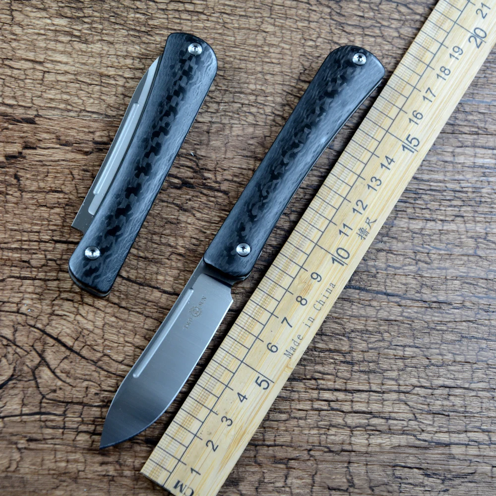TWOSUN Slip Joint Pocket Knife M390 Satin Blade TC4 and Carbon Fiber Handle Outdoor Camping Hunting EDC TS197