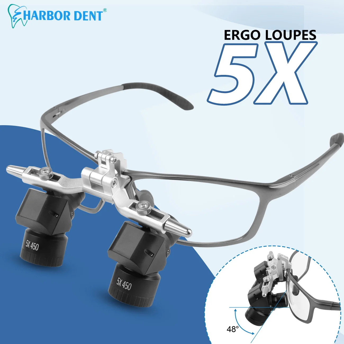 

5 стоматологических 48 ° Ergo Loupes Zoom Лупы Регулируемое рабочее расстояние Хирургические увеличительные очки Стоматологические увеличительные инструменты