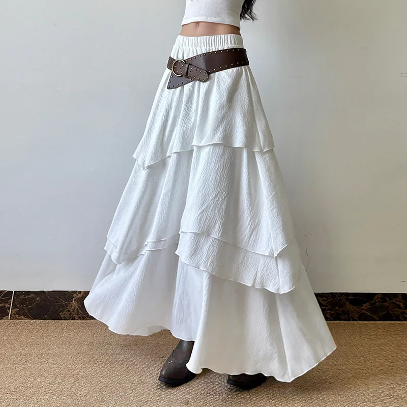 

n Vaion Sle Юбка-миди трапециевидной формы с высокой талией, многослойное однотонное платье макси, трикотажные юбки из тонкой ткани для женщин