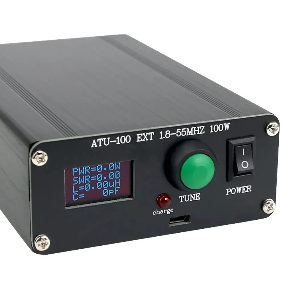 Sintonizador de antena mini automático para equipamento de rádio 1,8 ~ 55 MHz 0,96 pol. com caixa ATU-100