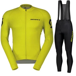 SCOTT Man Cycling Set Jersey Long Sleeve Suits Men Bib Wear Bicycle Clothes Skinsuit Men's Clothing Pants 2024 Summer Suit Sleve