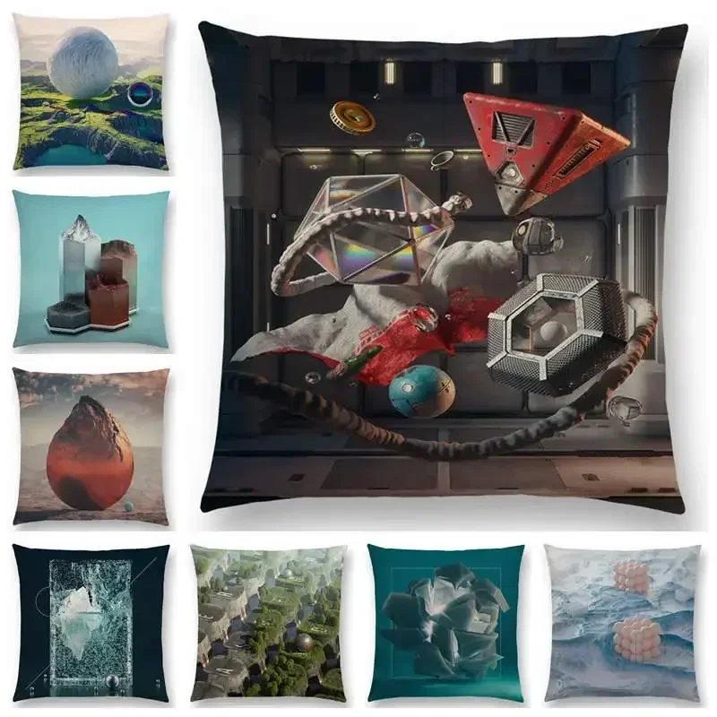 أحدث ثلاثية الأبعاد طباعة مشرق ملون العالم مذهلة مشهد غطاء الوسادة تعليق رائع سبار أريكة معدنية رمي كيس وسادة #4