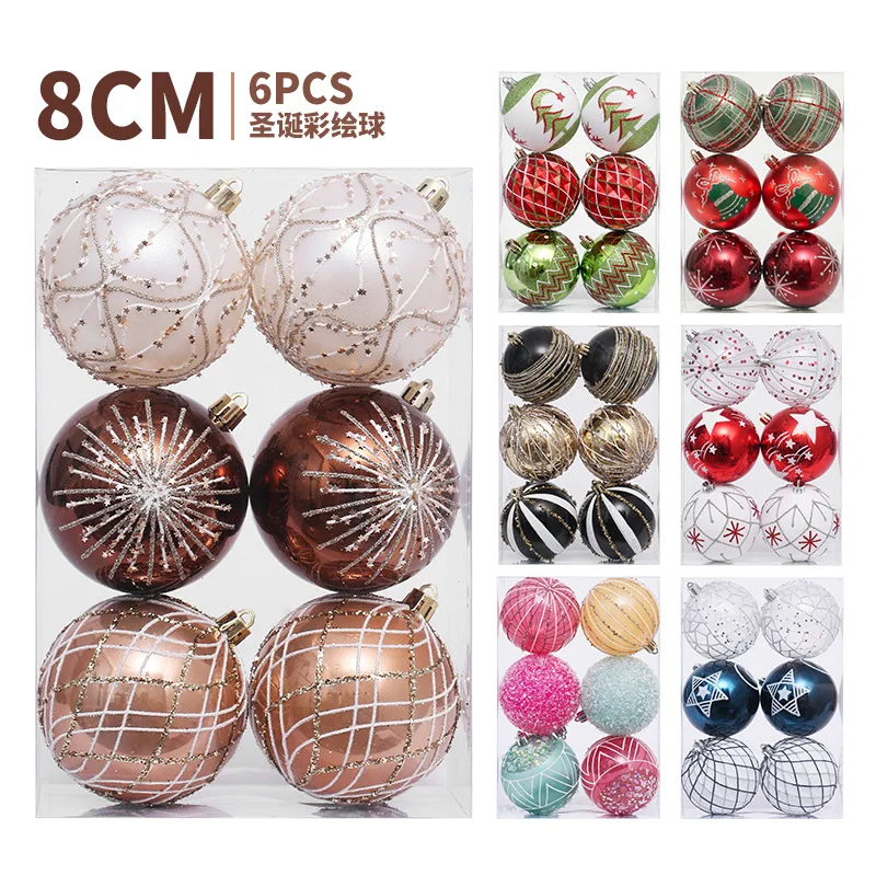 

2026 New Christmas Decorations 6 European Painted Christmas Balls Set Christmas Tree Hangings For Home Bar Party Decoration