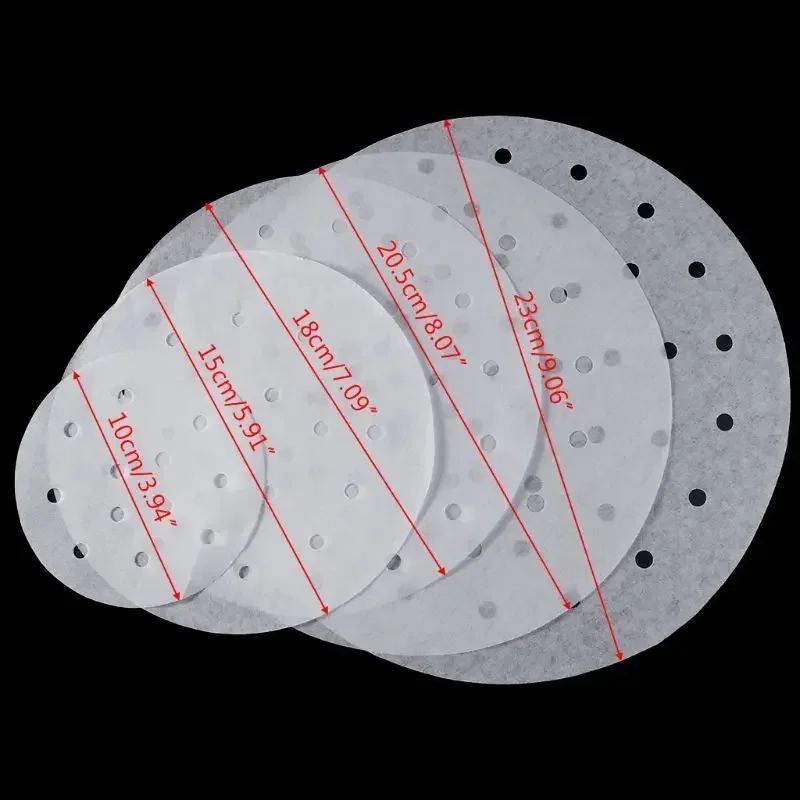 

100pcs Round Bamboo Steamer Pad Paper Air Fryer Steamer Liners Perforat Wood Pulp Papers Non-Stick Mat Dumplings Cooking Mat
