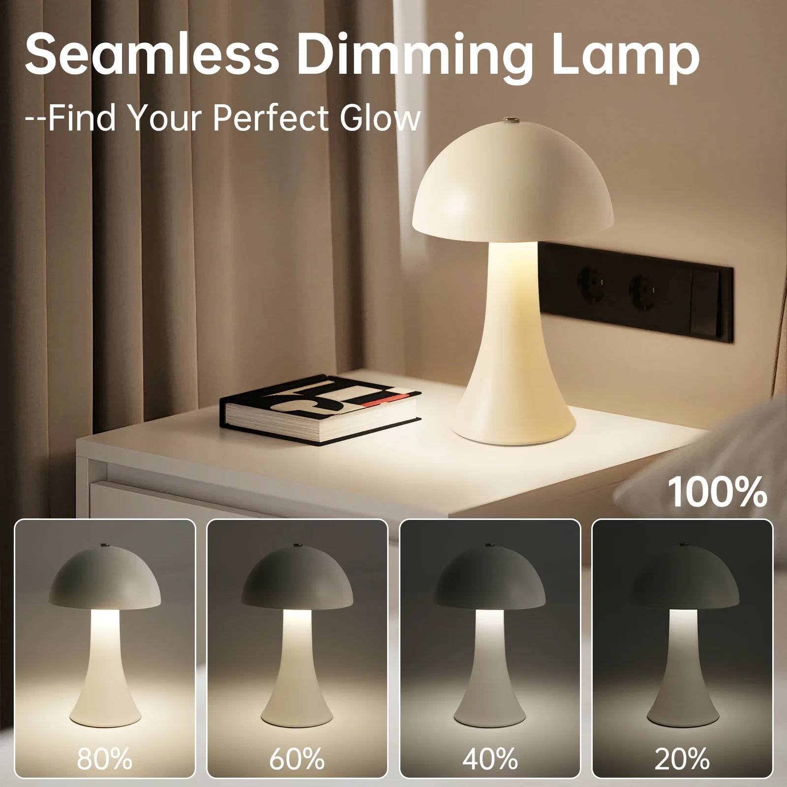 GGbingo Rechargeable New LED Table Lamp Retro Mushroom Touch Sensor Bedside Lamp For Home Bedroom Restaurant Bar Decor Light view 2