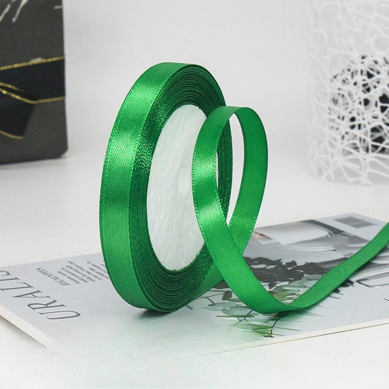 25 야드/롤 녹색 새틴 리본 6mm ~ 80mm DIY 수제 웨딩 생일 파티 선물 포장 테이프 의류 장식 액세서리