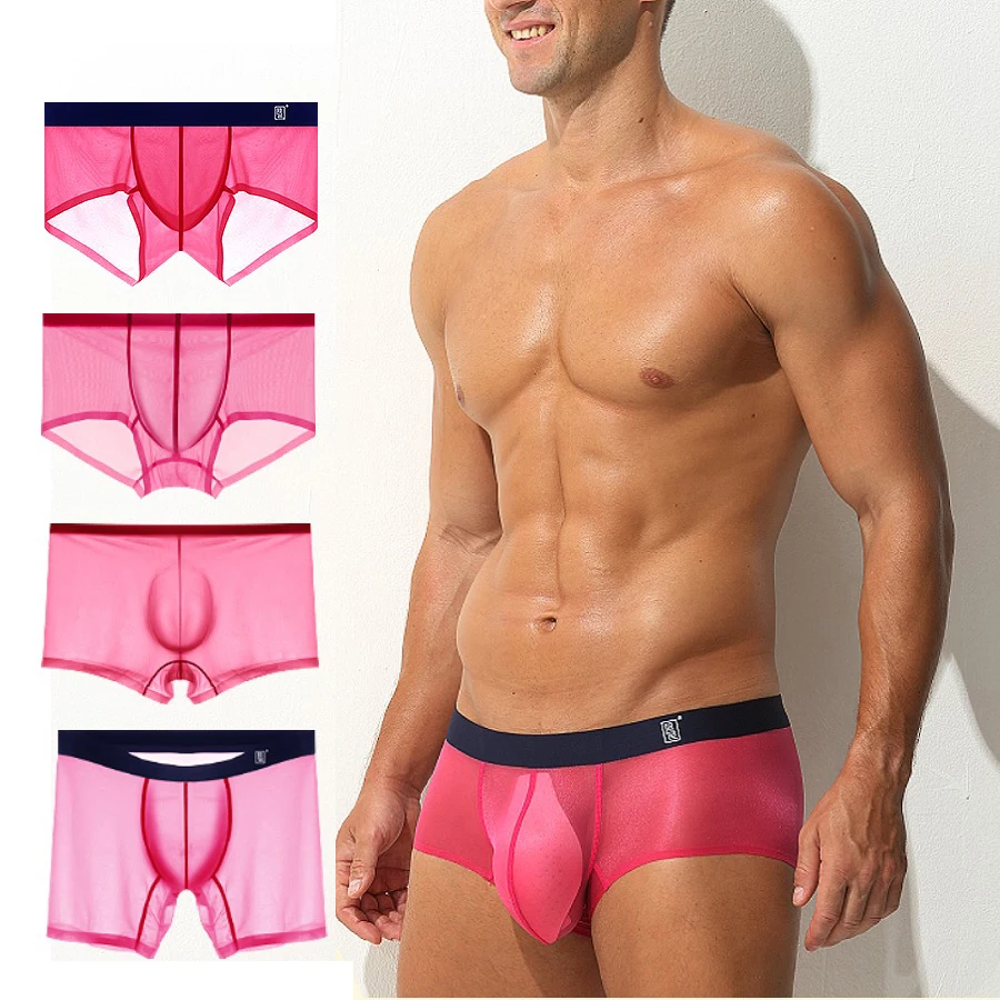 4PCS Men's Underwear Ice Silk Traceless Breathable Nude Boxer Shorts Ultra-thin High Permeability