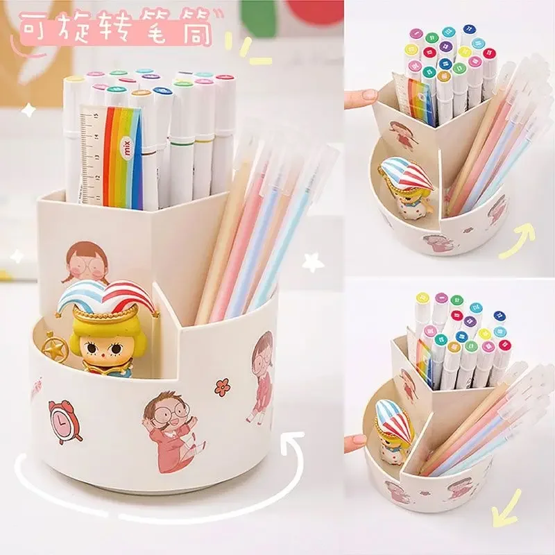 Five-grid Large-capacity Rotary Pen Holder, Modern and Simple, Desk Stationery for Student Offices, Desk Storage Supplies.