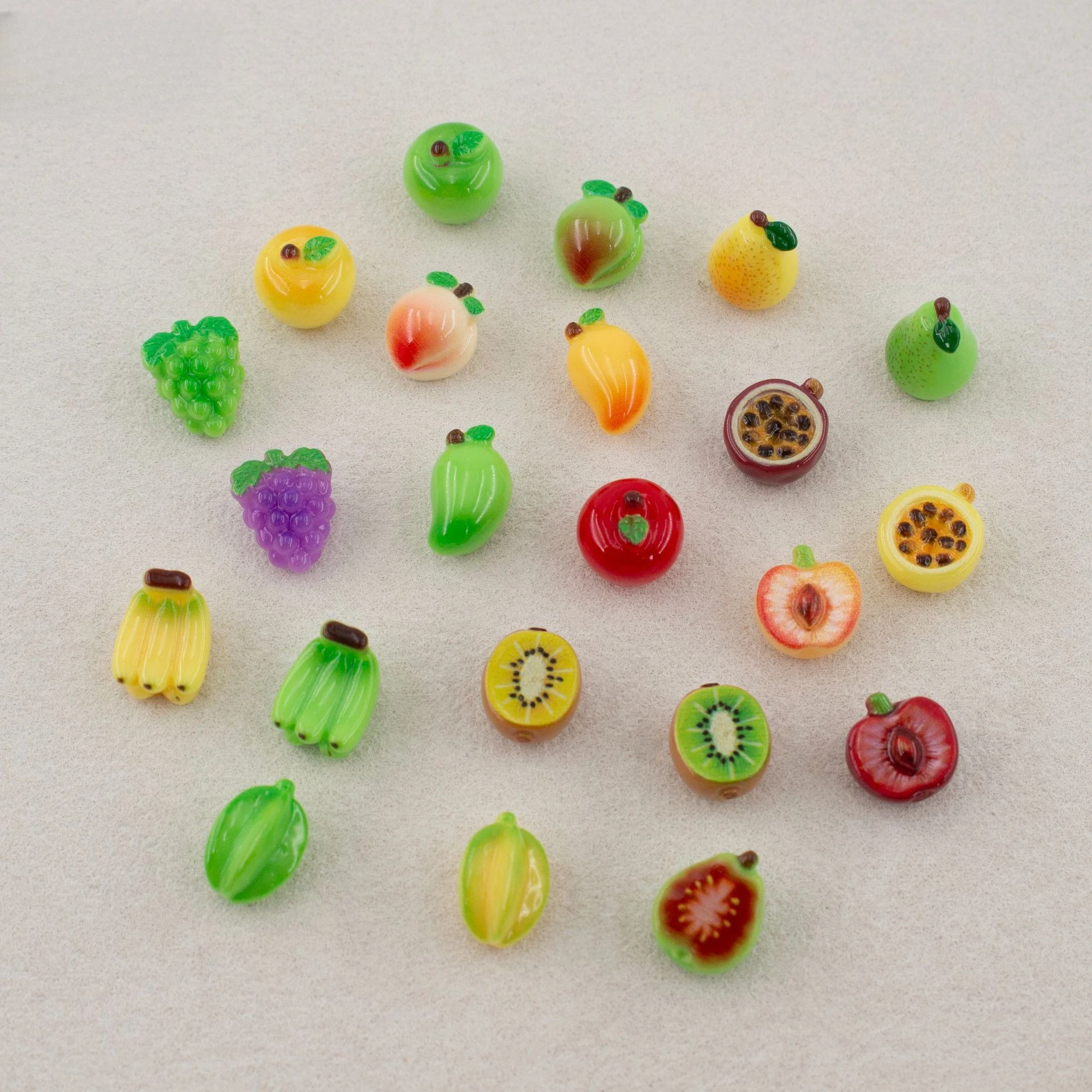 100pcs Cute Mini Fruit Mango Grape Cherry Aplle Banana Resin Flatback Cabochon DIY Accessories Keychain Dollhouse Decor Craft