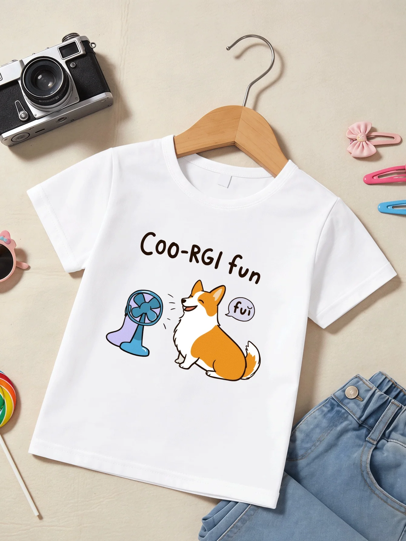 Cute Corgi Fan Print Family Matching T Shirt Boys Girls Short Sleeve Tee Parent Child Top Mom Dad Kids Soft Casual Summer Wear