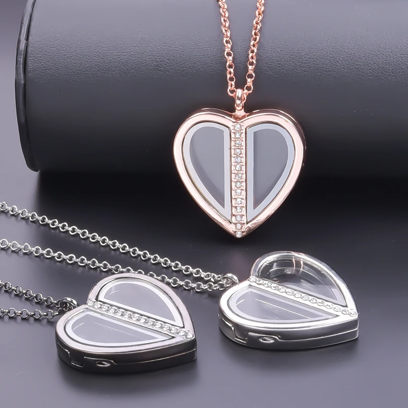 

Magnet Heart Locket Necklace For Women Men Pendants Floating Crystal Charm Necklaces Chain Neck Korean Fashion Jewelry Chokers