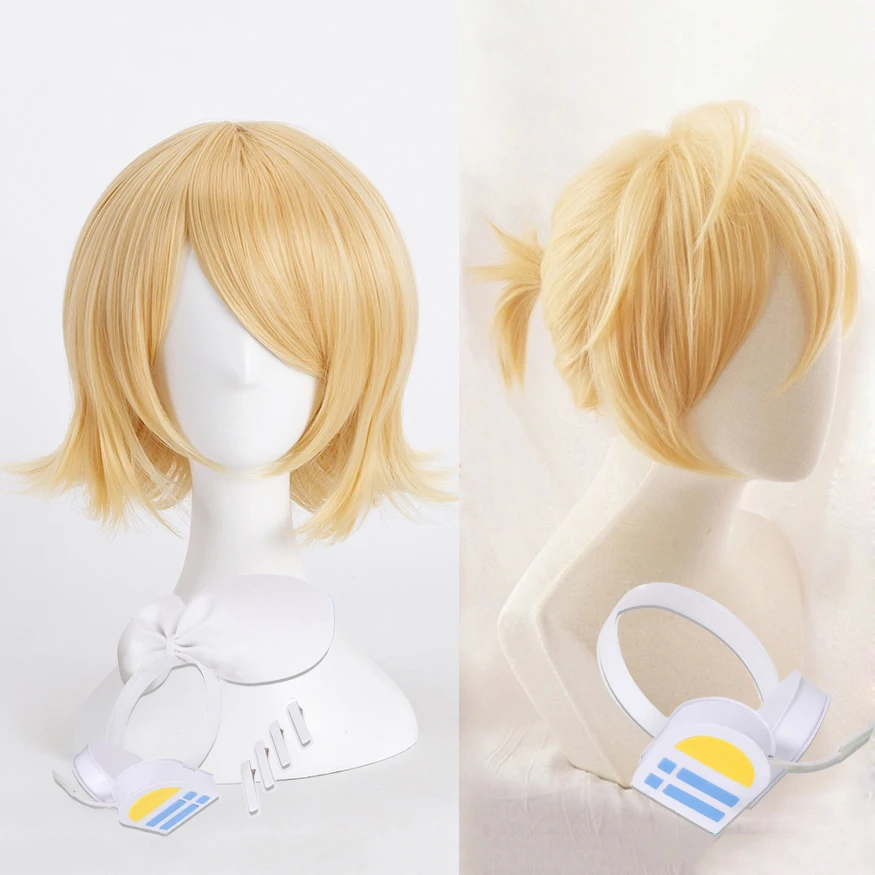 Parrucche cosplay anime per capelli sintetici biondi corti Rin Len + codice traccia + cappuccio per parrucca gratuito