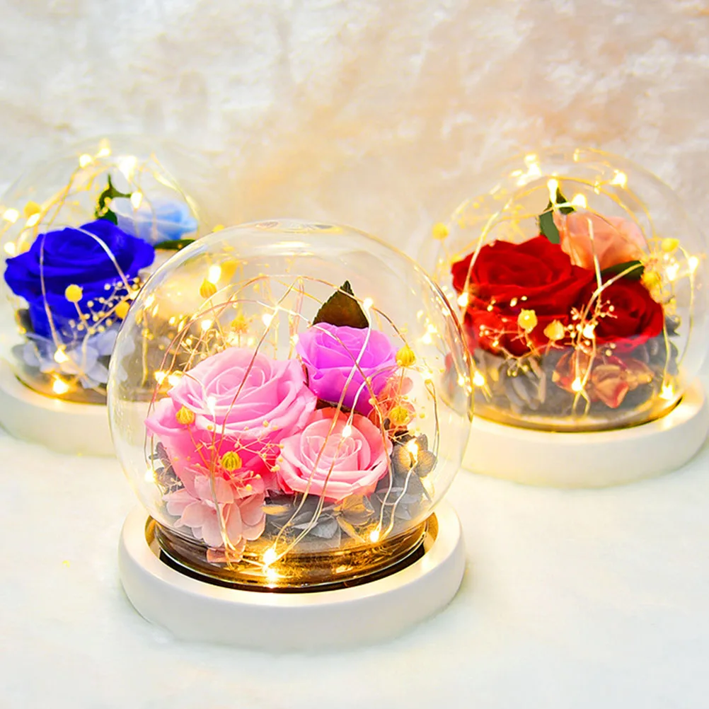 

Preserved Flower Gift Box Simulated Immortal Glass Dome Vivid Rose Cover Light Romantic Lampshade Unique Beautiful