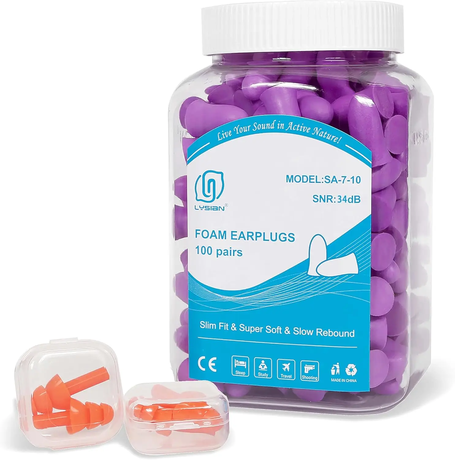 

100 Pairs Foam Ear Plugs for Small Ear Canals, 35dB SNR Noise Reduction for Sleep, Study, Travel, Work, Women, Teens, Purple