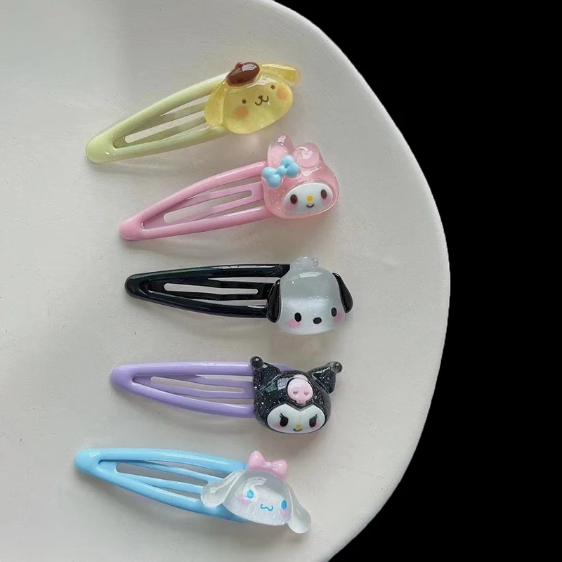 2pcs Sanrio Cartoon Transparent Hairpin For Girls Anime Cute Glitter Hair Clip Fashion Accessories