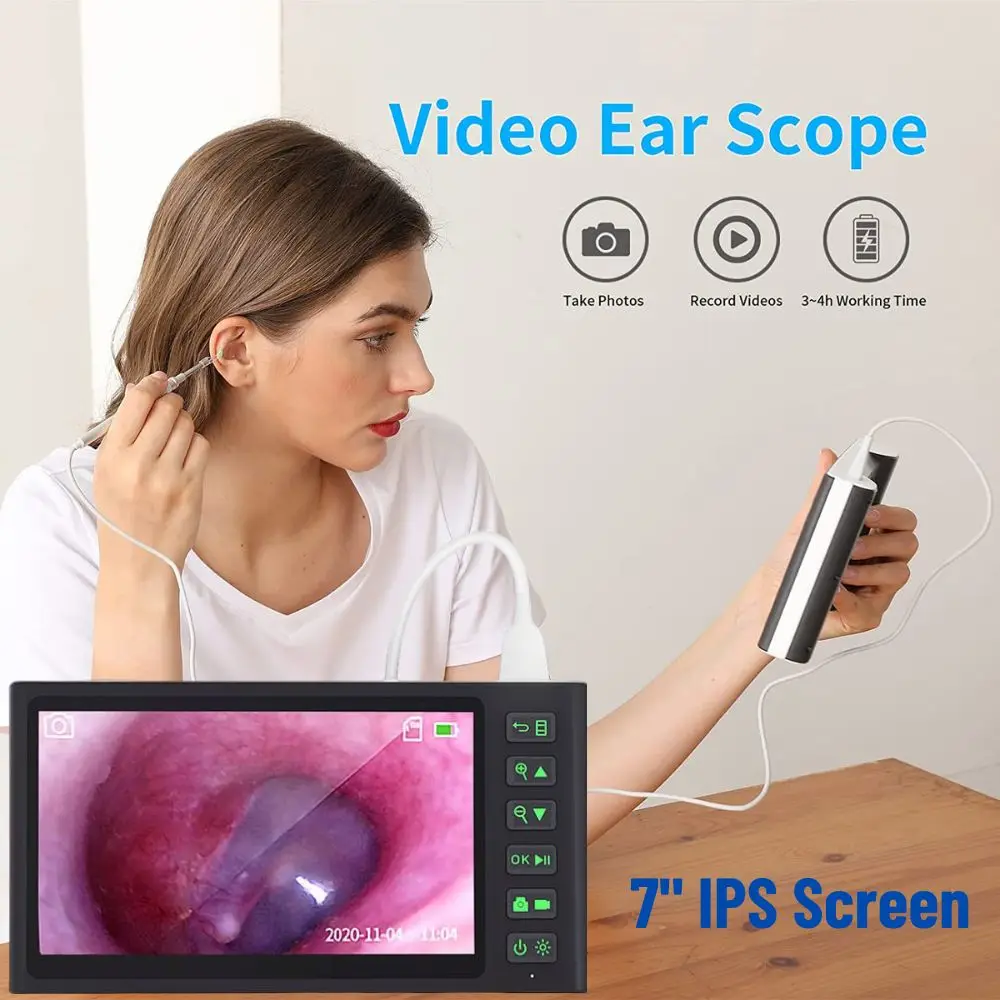 HD 1080P Digital Otoscope with 7-Inch Screen, Ear Camera, Visual Ear Scoop Supports Photo Snapshots and Video Recording