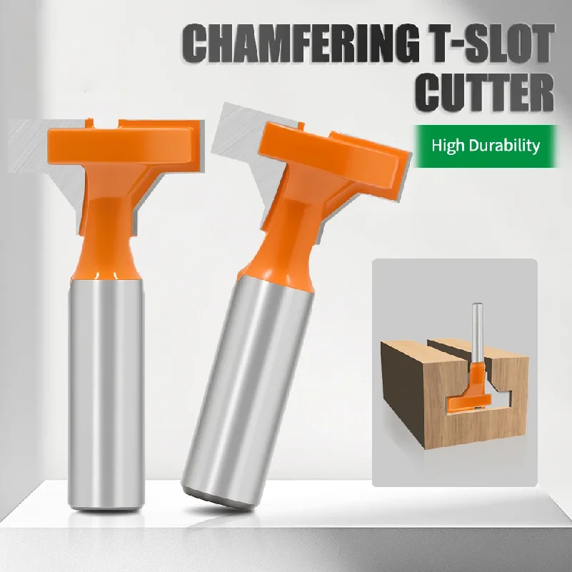 

1pc 6mm 1/4 8mm 12mm 1/2 Shank T-Slot Router Bit - Double Edge Grooving Cutter for Wood Slotting