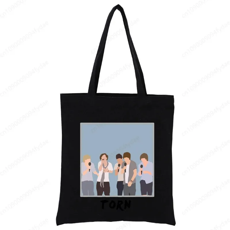 Women Canvas Shoulder Bag One Direction Customize Handbag Ladies Casual Tote Bag Reusable Large Capacity Black Shopping Bag