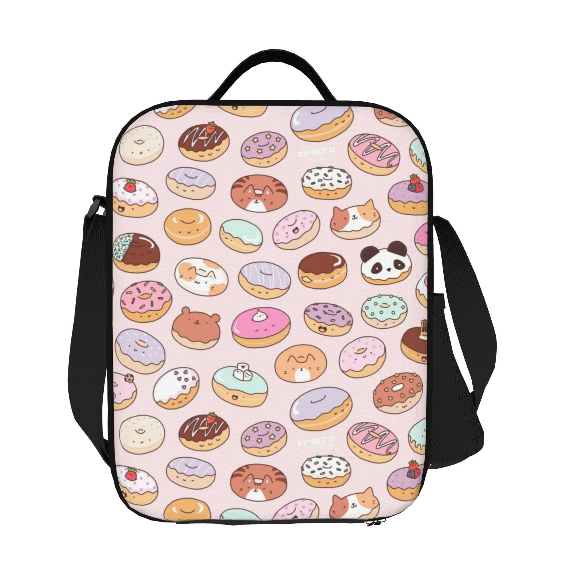 Kawaii Donut Cat Print Tote Bag 600D Oxford Fabric for Work Office Travel Daily Use