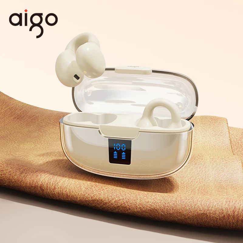 Aigo TJ175 New 2024 Wireless Bluetooth Earbuds Stereo Audio Open In-ear Headset Intelligent Digital Display Headphones With Mic