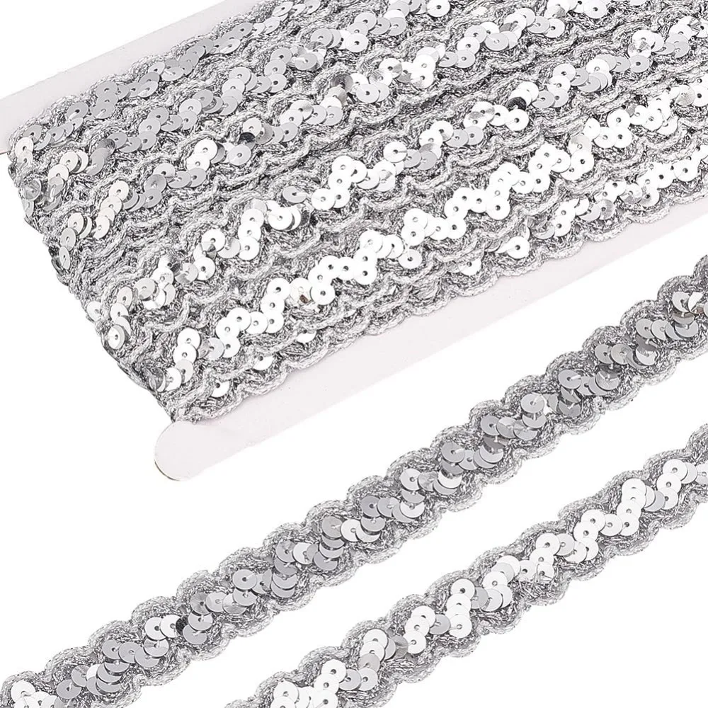 14 Yards Metallic Lace Trim, 3/4 Inch Silver Sparkle Wave Lace Trim Sewing Lace Fabric Trim Crochet Ribbon with